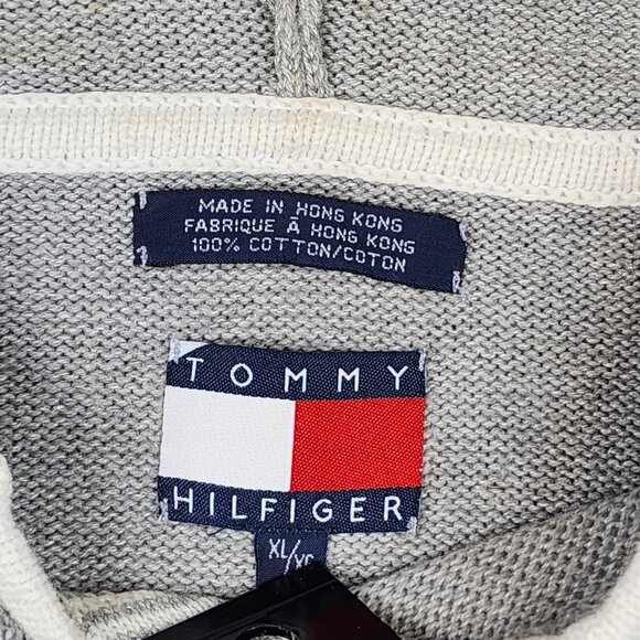 Vintage Tommy Hilfiger Pullover Knit Hoodie Women's Size XL Gray Embroidered - Picture 2 of 9